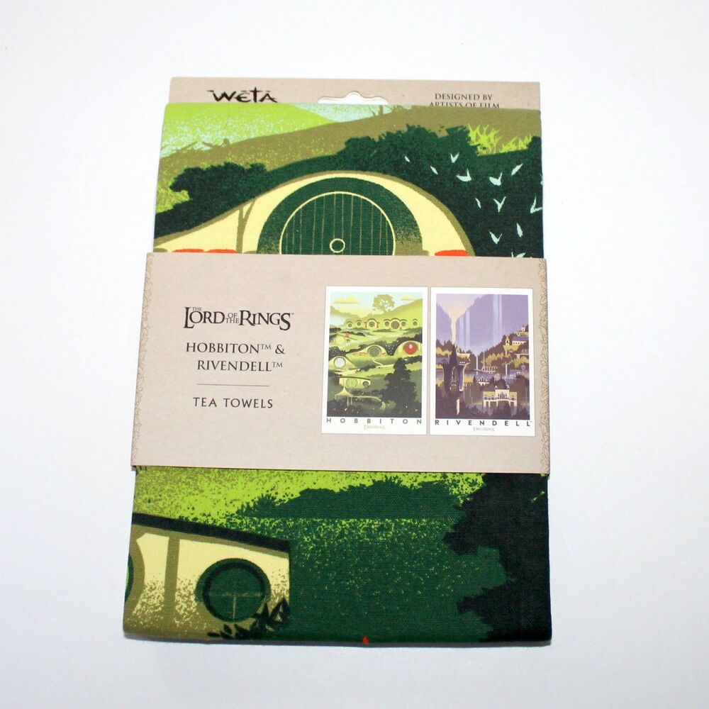 Lord Of The Rings 2 Tea Towel set Hobbiton Rivendell Weta Workshop